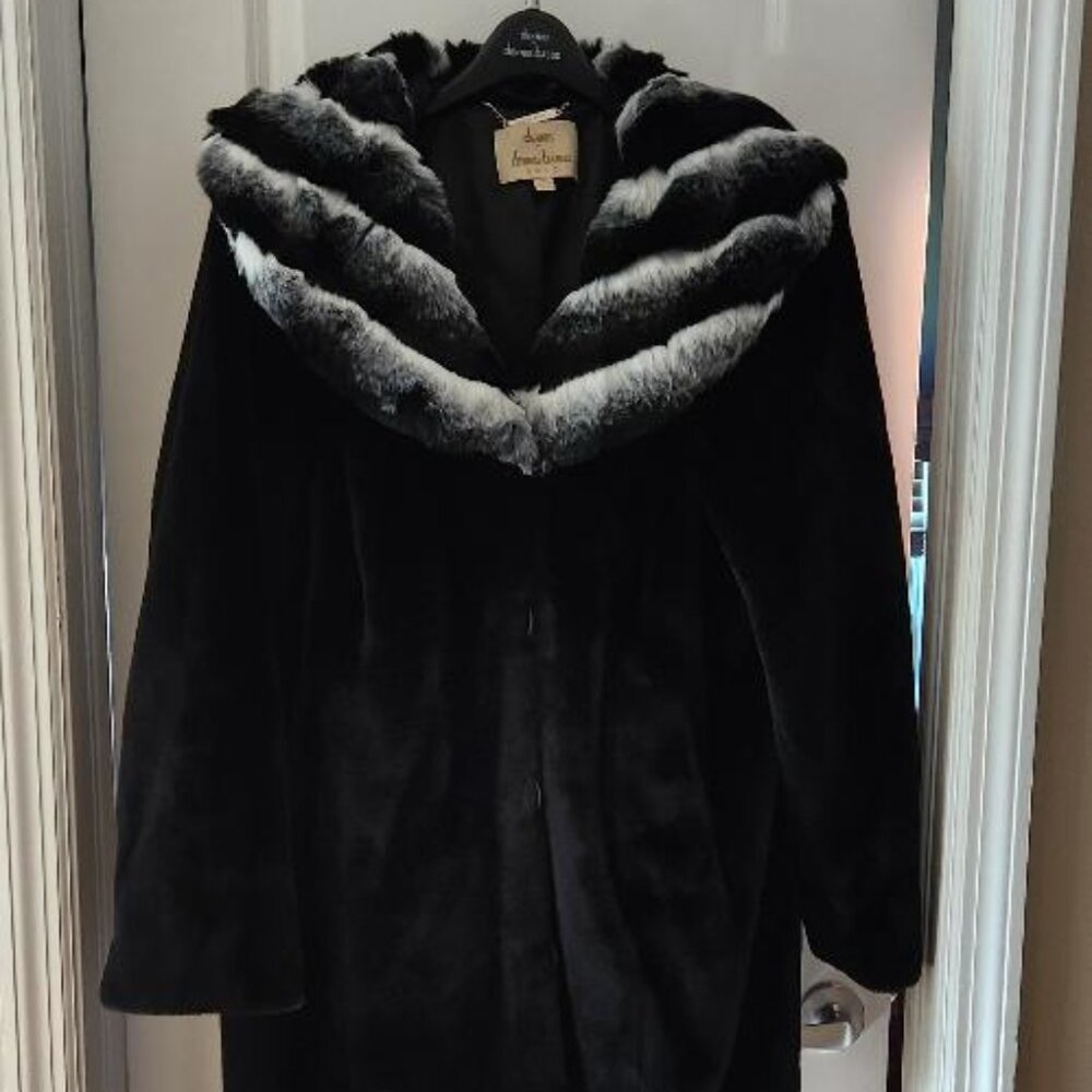 Dennis Basso Black Faux Fur Coat